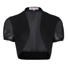 Belle Poque Women's Short Sleeve Cropped Short Black Chiffon Bolero Shrug BP000218-1